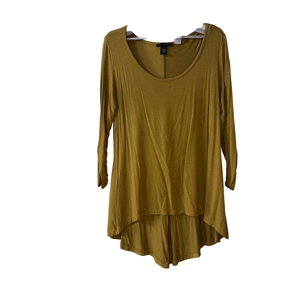 Grace Elements Mustard Olive High Low Tunic Top XL Long Sleeve Scoop Neck Blouse